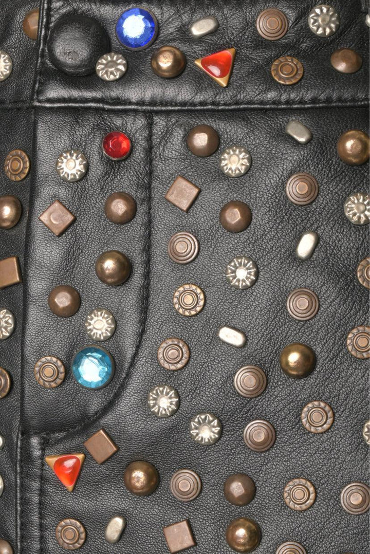 Jeremy Scott Size 10 Studded Fringe Leather Skirt