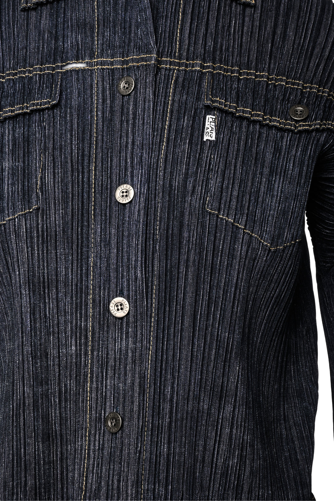 Pleats Please Size S Denim Print Pleated Blouse & Pant Set