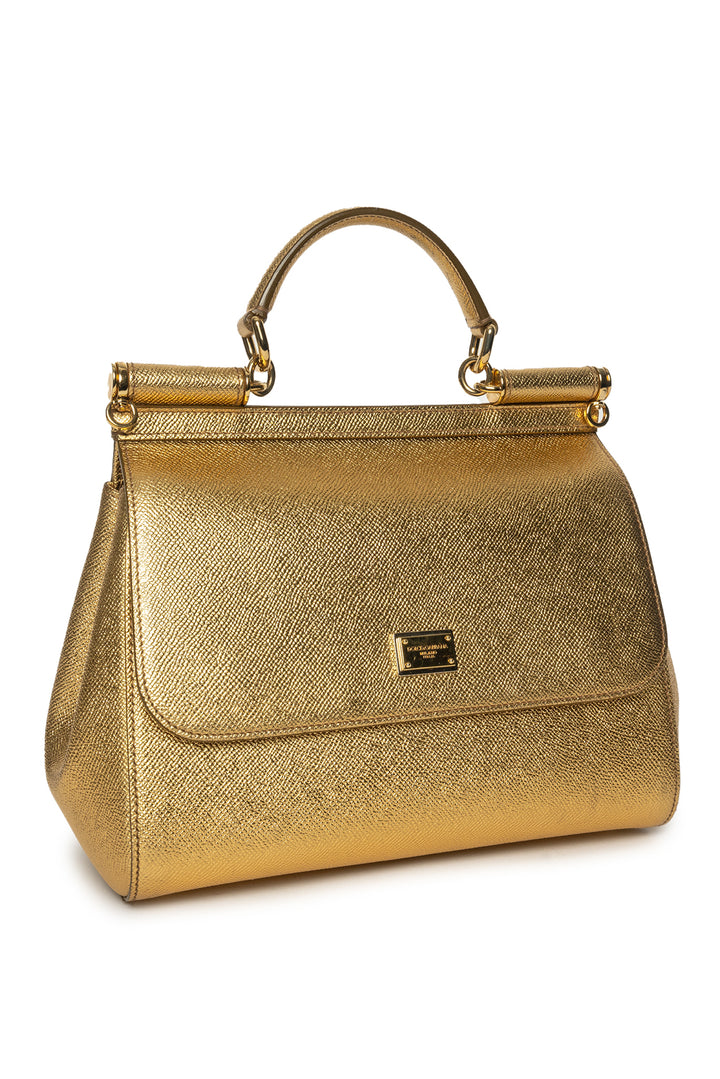 Dolce & Gabbana Medium Metallic Leather Miss Sicily Top Handle Bag