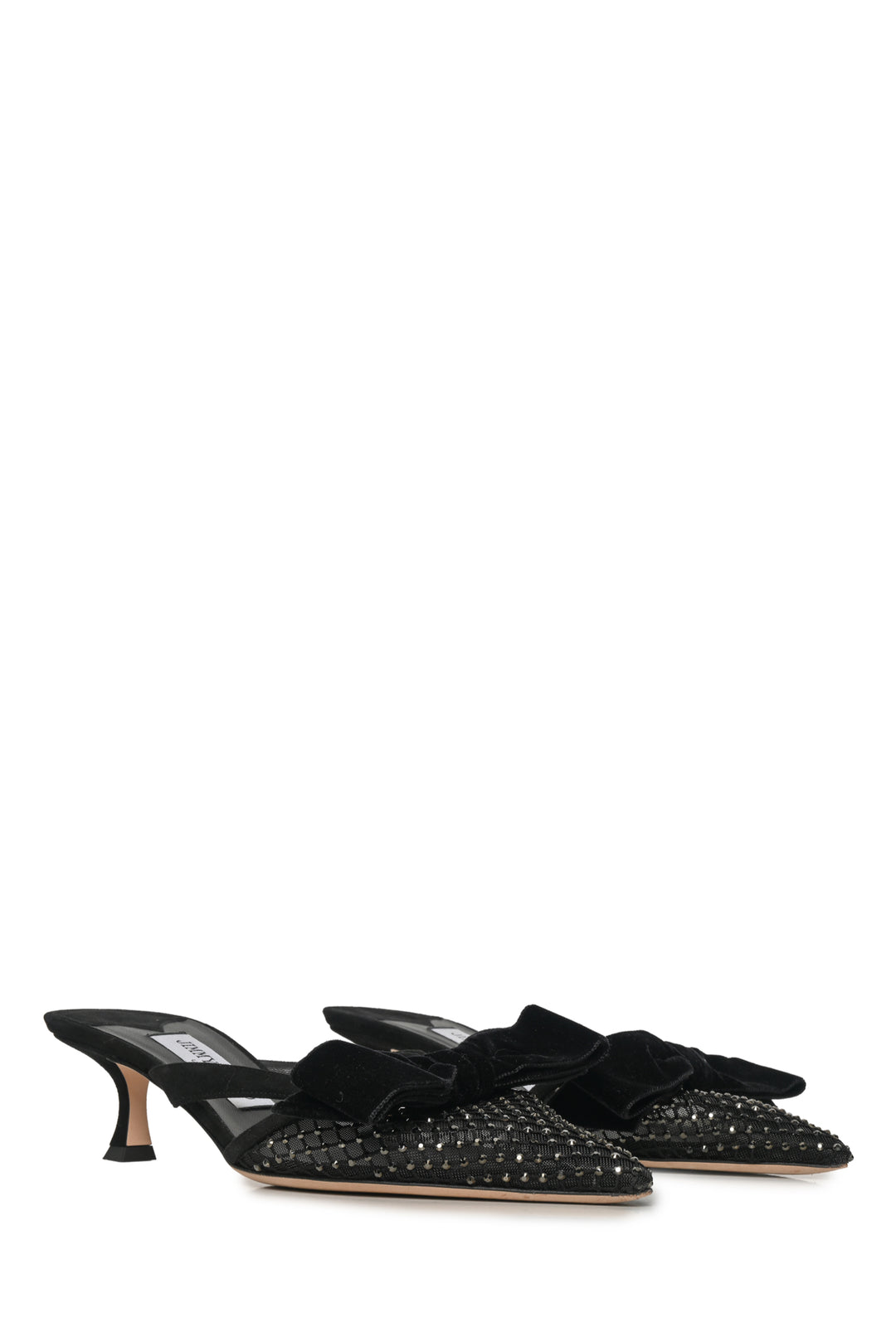 Jimmy Choo Size 38 Flaca Bow & Crystal Embellished Mesh & Suede Mules