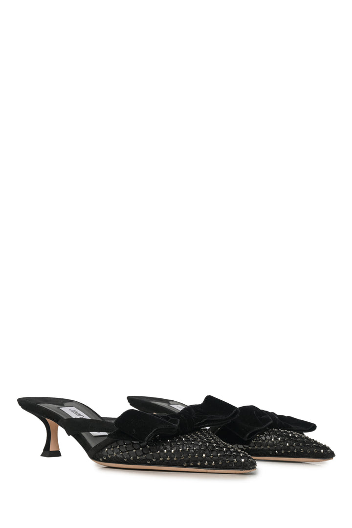 Jimmy Choo Size 38 Flaca Bow & Crystal Embellished Mesh & Suede Mules