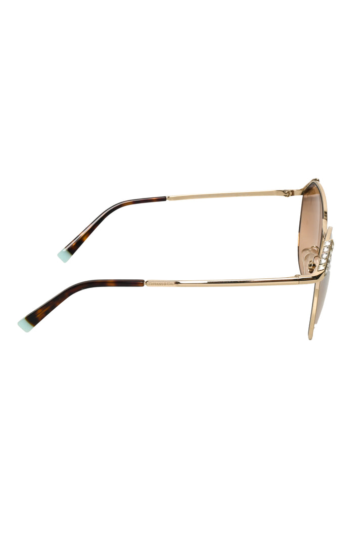 Tiffany Crystal Embellished Metal Round Frame Sunglasses