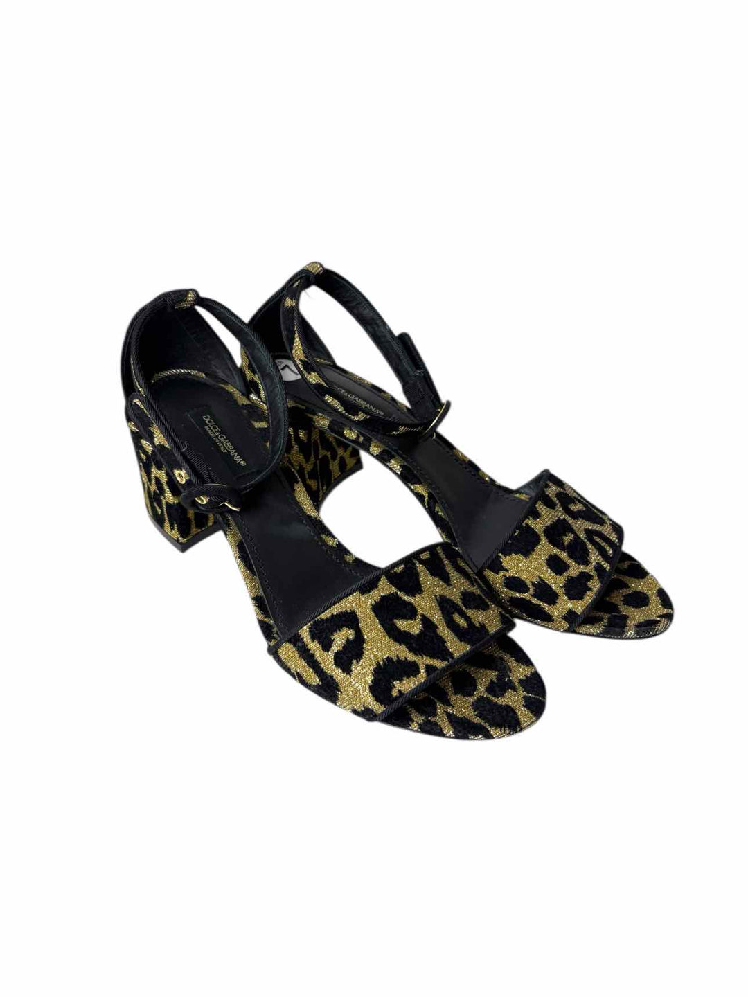 Dolce & Gabbana Size 37 Leopard & Gold Sparkle Sandals