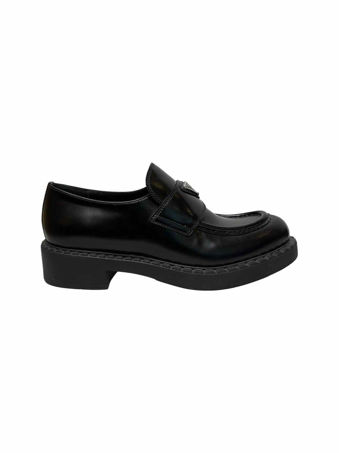 Prada Size 38 Brushed Leather Logo Loafers