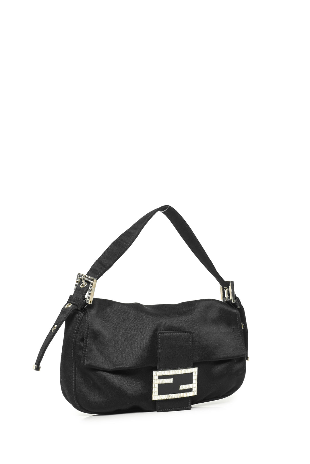Fendi Crystal Embellished Satin Baguette Shoulder Bag