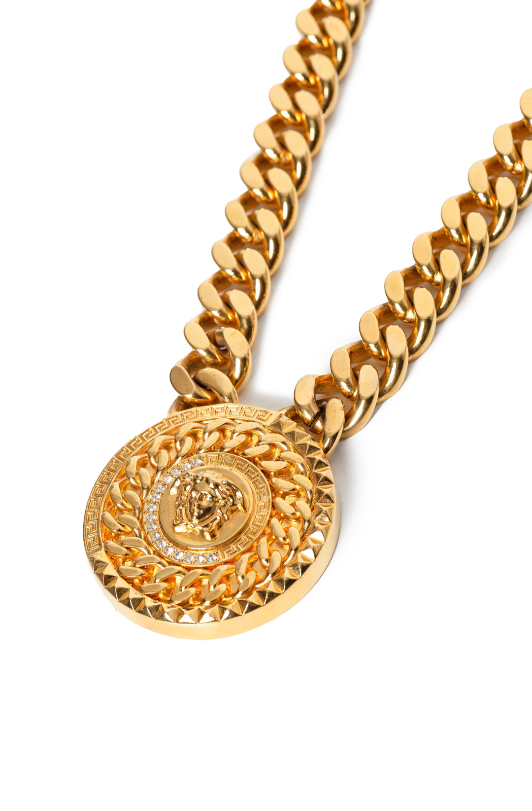 Versace Size OS Crystal Medusa Medallion Necklace