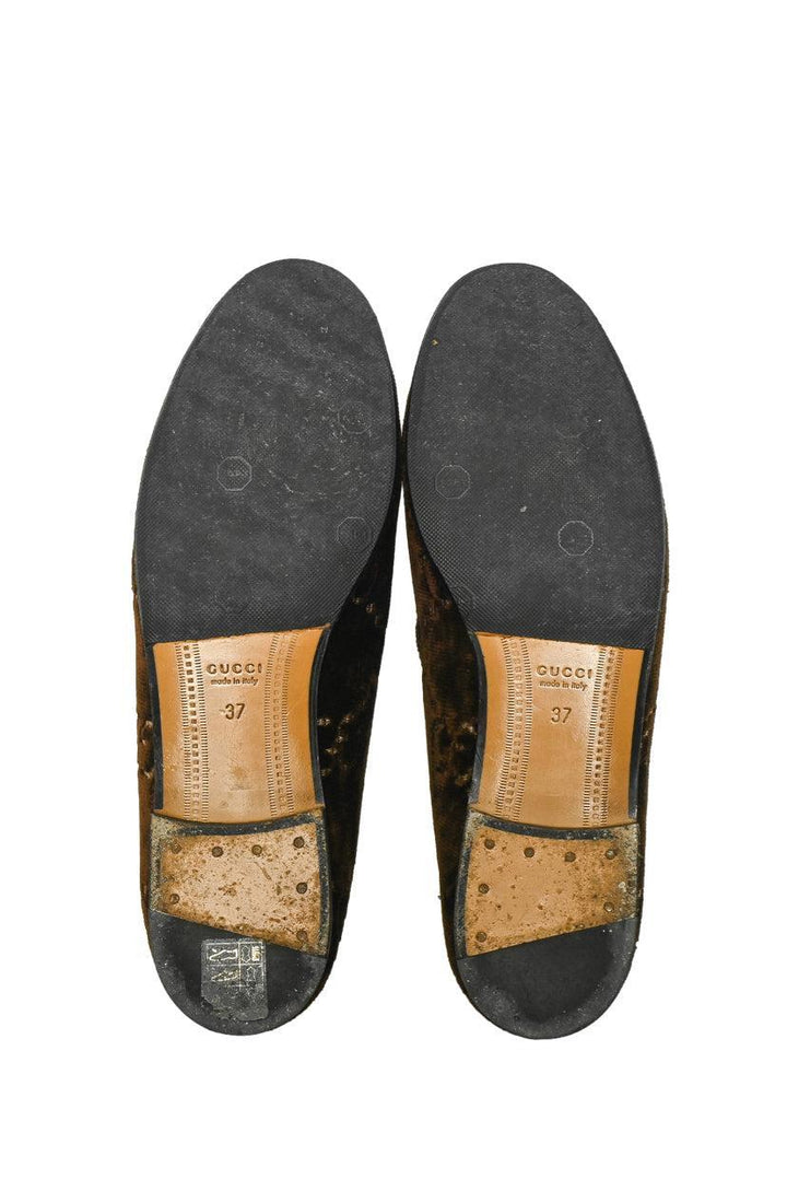 Gucci Size 37 GG Monogram Velvet Horsebit Jordaan Loafers