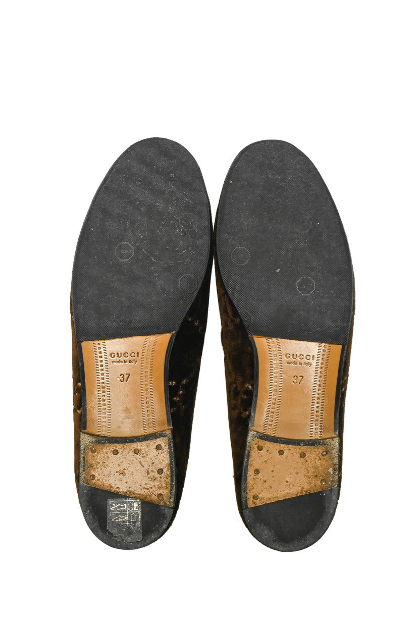 Gucci Size 37 GG Monogram Velvet Horsebit Jordaan Loafers