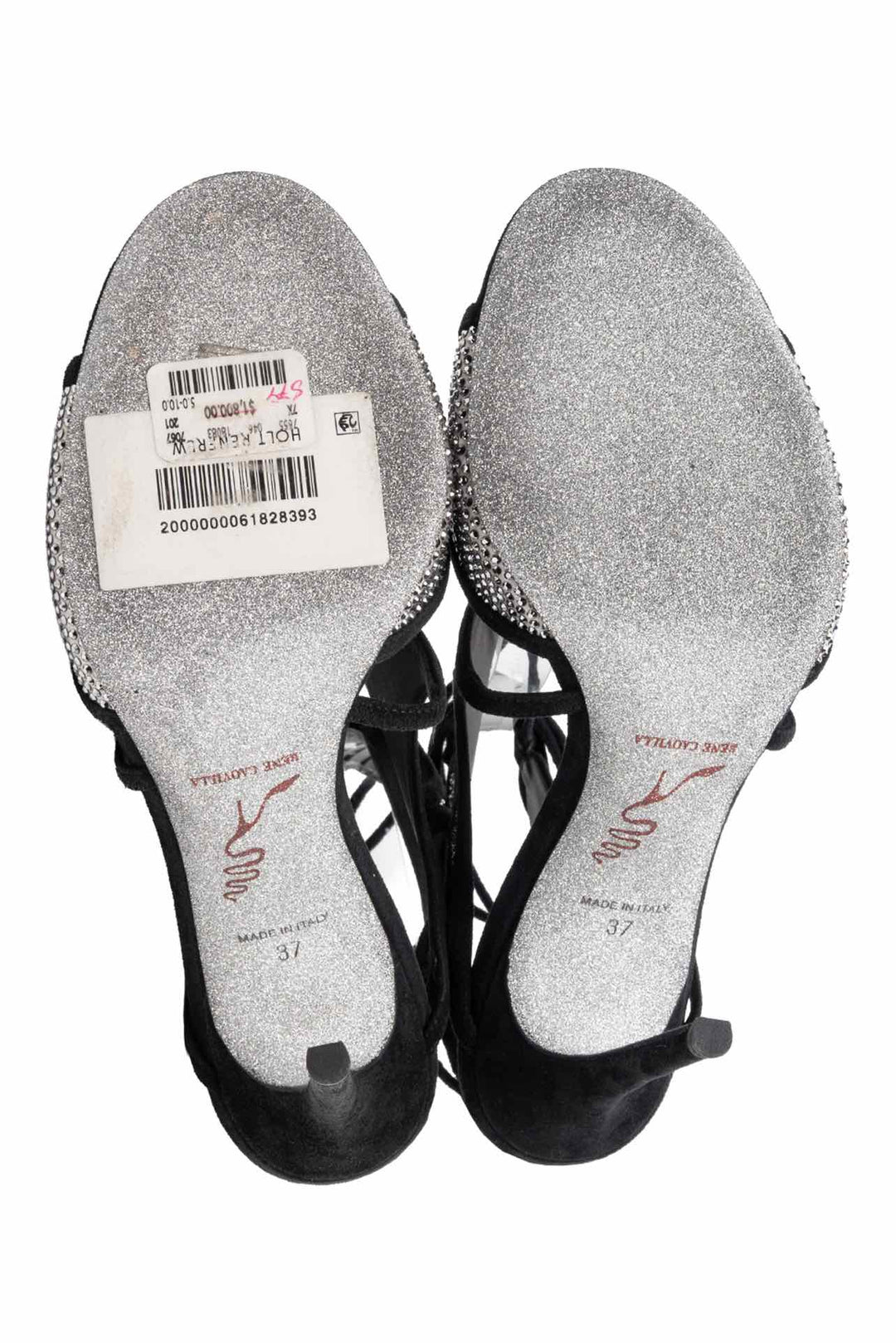 Rene Caovilla Size 37 Crystal Embellished Suede Heeled Sandals