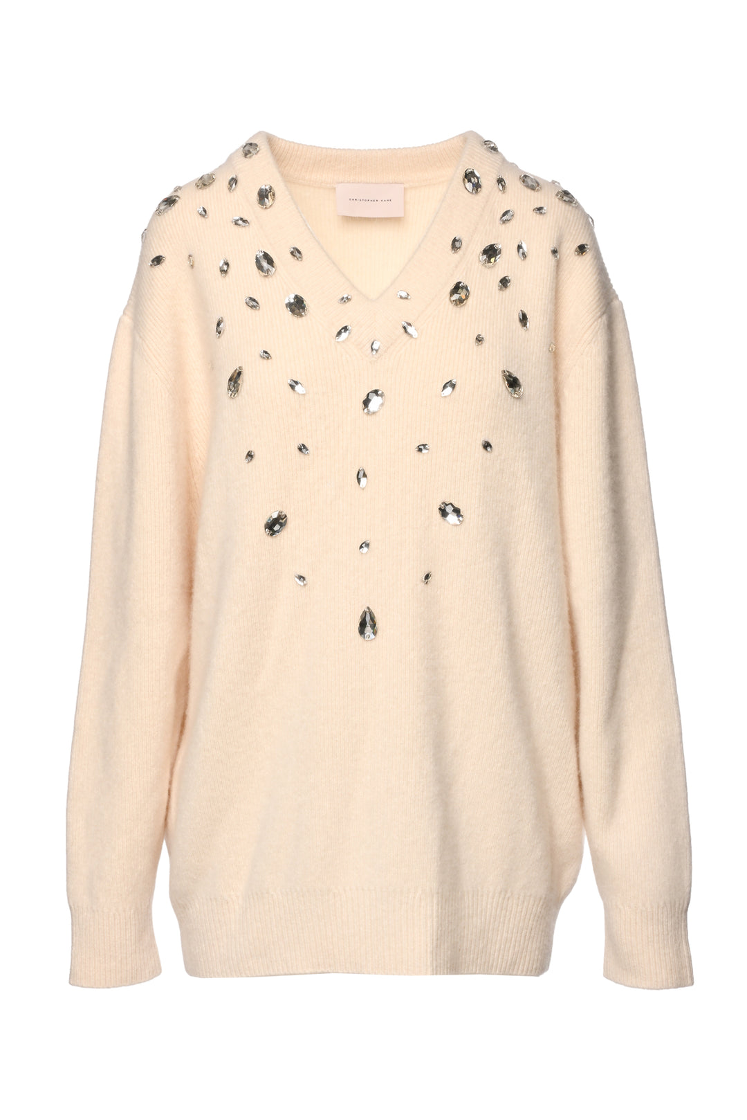 Christopher Kane Size M Embellished V-Neck Cashmere & Silk Sweater