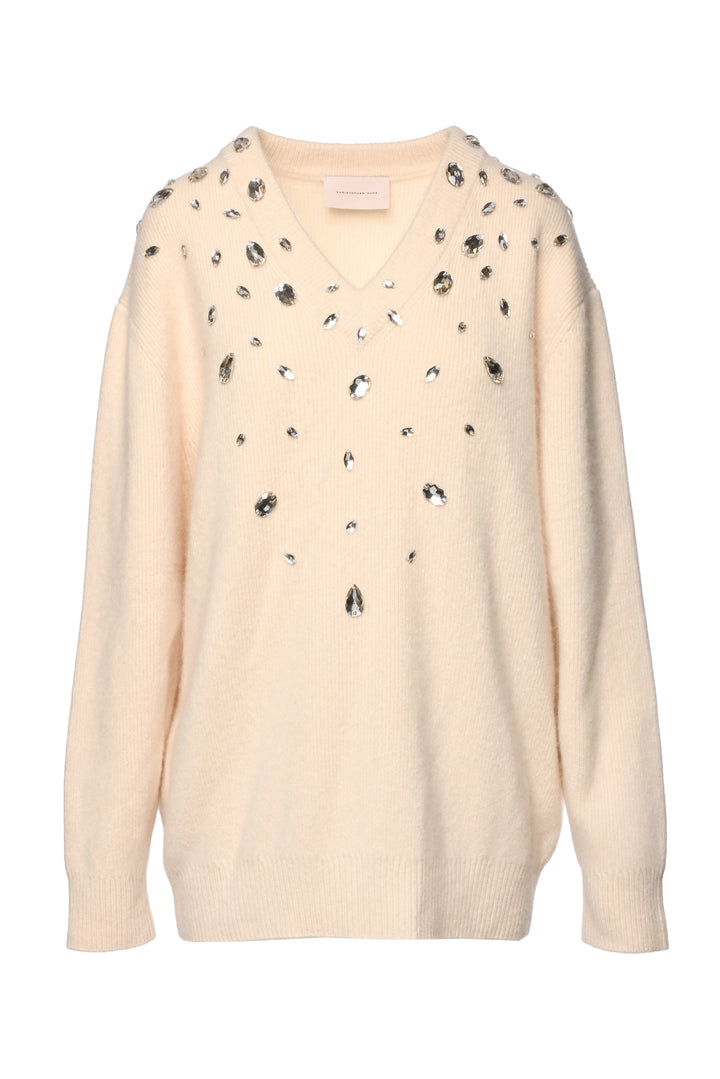 Christopher Kane Size M Embellished V-Neck Cashmere & Silk Sweater