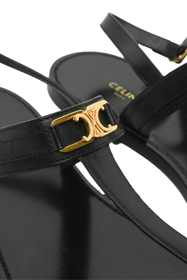 Celine Size 38 Leather Triomphe Thong Sandals