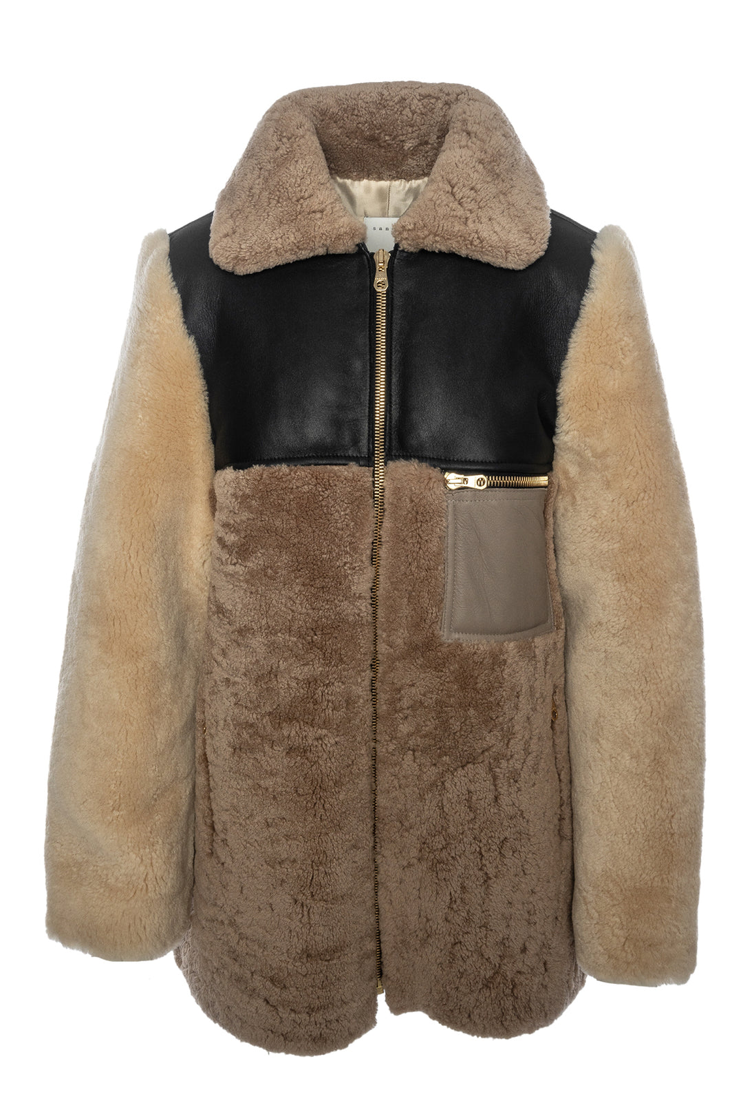 Sandro Size 4 Tatiana Contrast Panel Shearling Coat