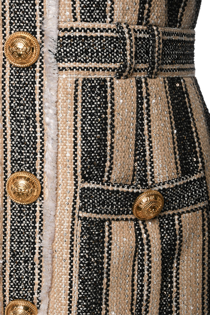 Balmain Size 42 Striped Pique Dress