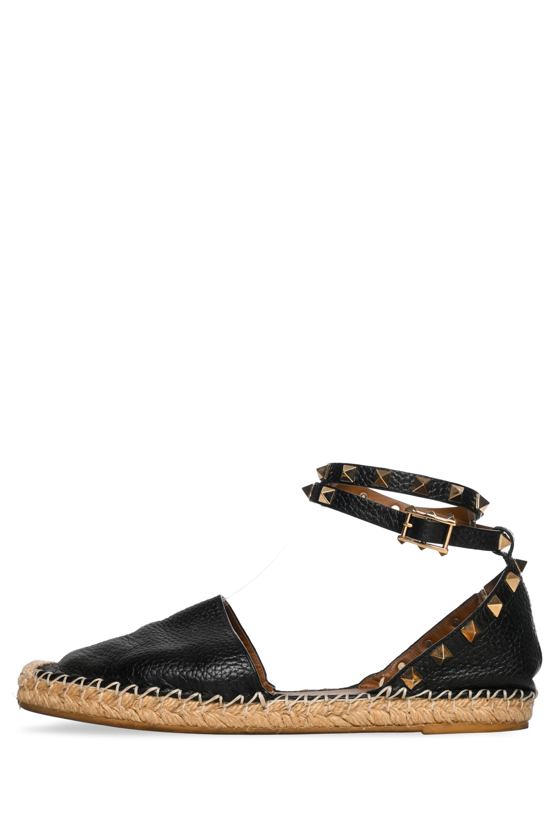 Valentino Size 37 Leather Rockstud Ankle Wrap Espadrille Sandals