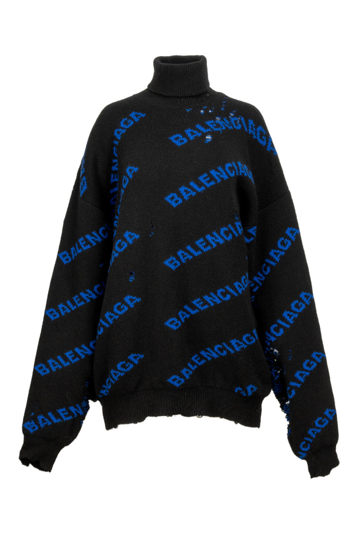 Balenciaga Size S Unisex 2018 All Over Logo Distressed Sweater