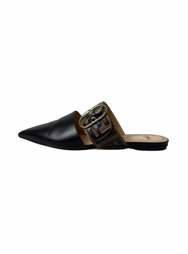 Fendi Size 37 Zucca Leather Mules & Clogs