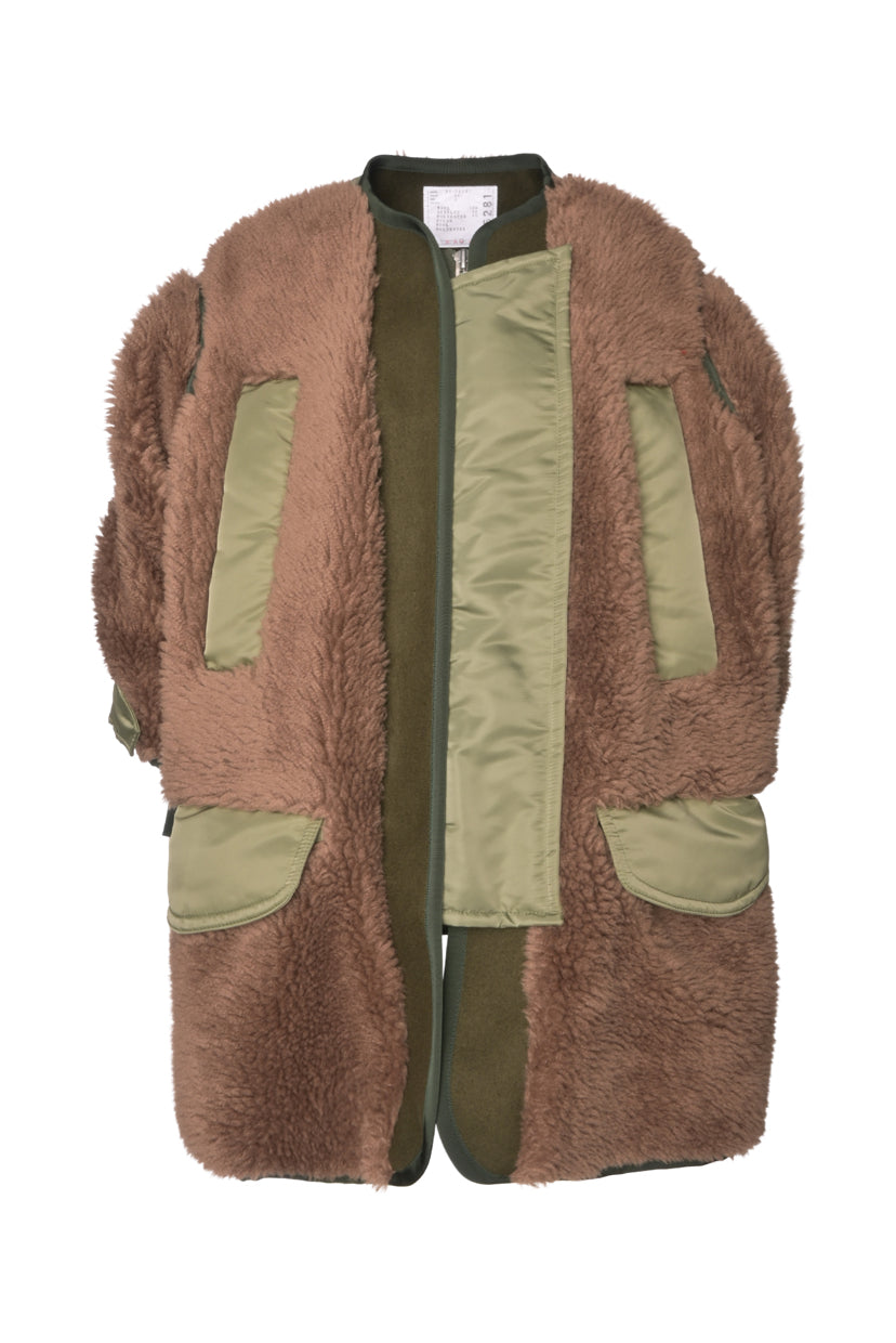 Sacai Size 2 Faux Shearling & Nylon Twill Bomber Coat