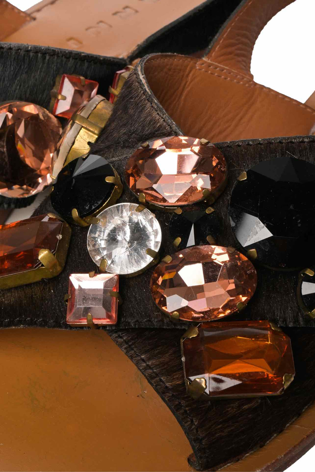 Marni Size 37 Crystal Embellished Pony Hair Slingback Sandals