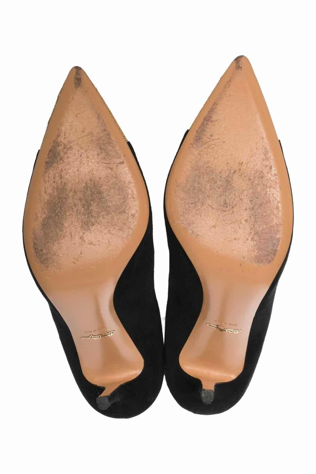 Salvatore Ferragamo Size 9.5 Chain Detail Cap Toe Suede Pumps