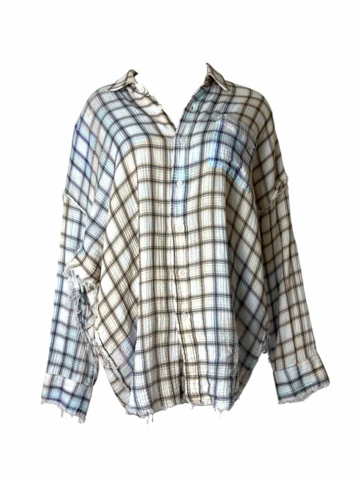 R13 Size XS Plaid Frayed Cotton Blouse