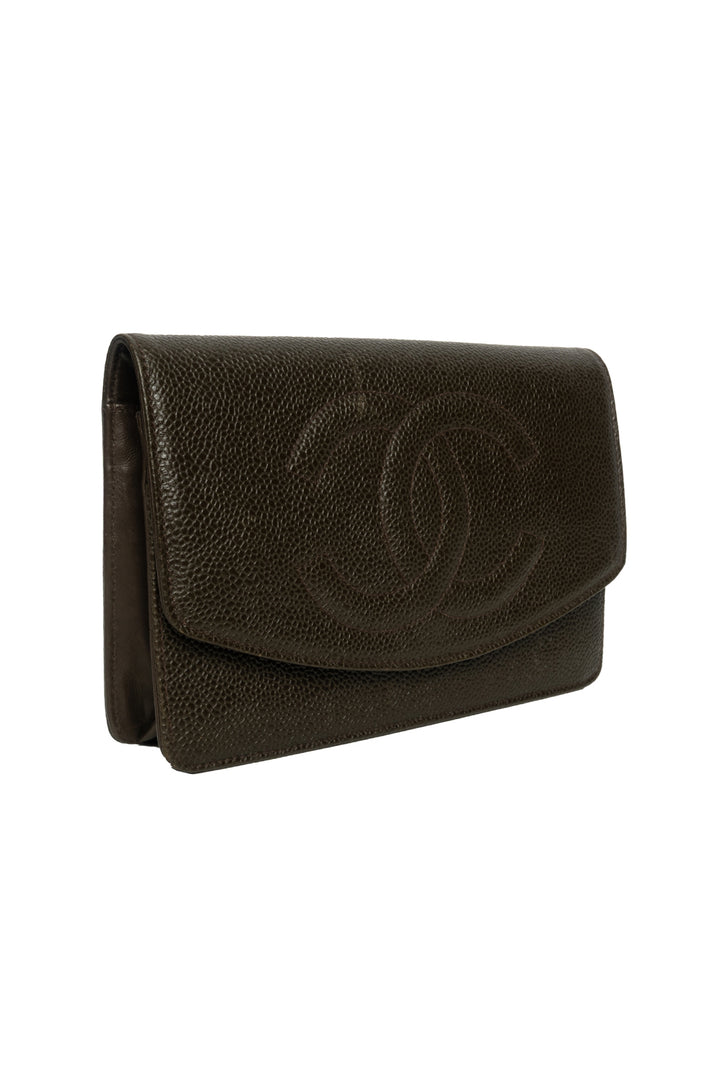 Chanel Caviar Interlocking CC Logo Wallet On Chain Shoulder Bag