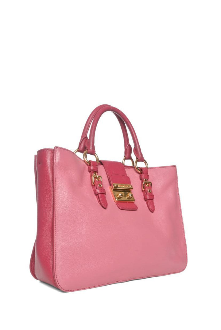 Miu Miu Two-tone Leather Buckle Tote