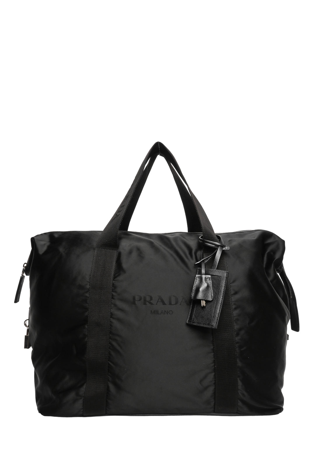 Prada Tessuto Nylon Logo Jacquard & Saffiano Leather-Trimmed Travel Duffle Bag