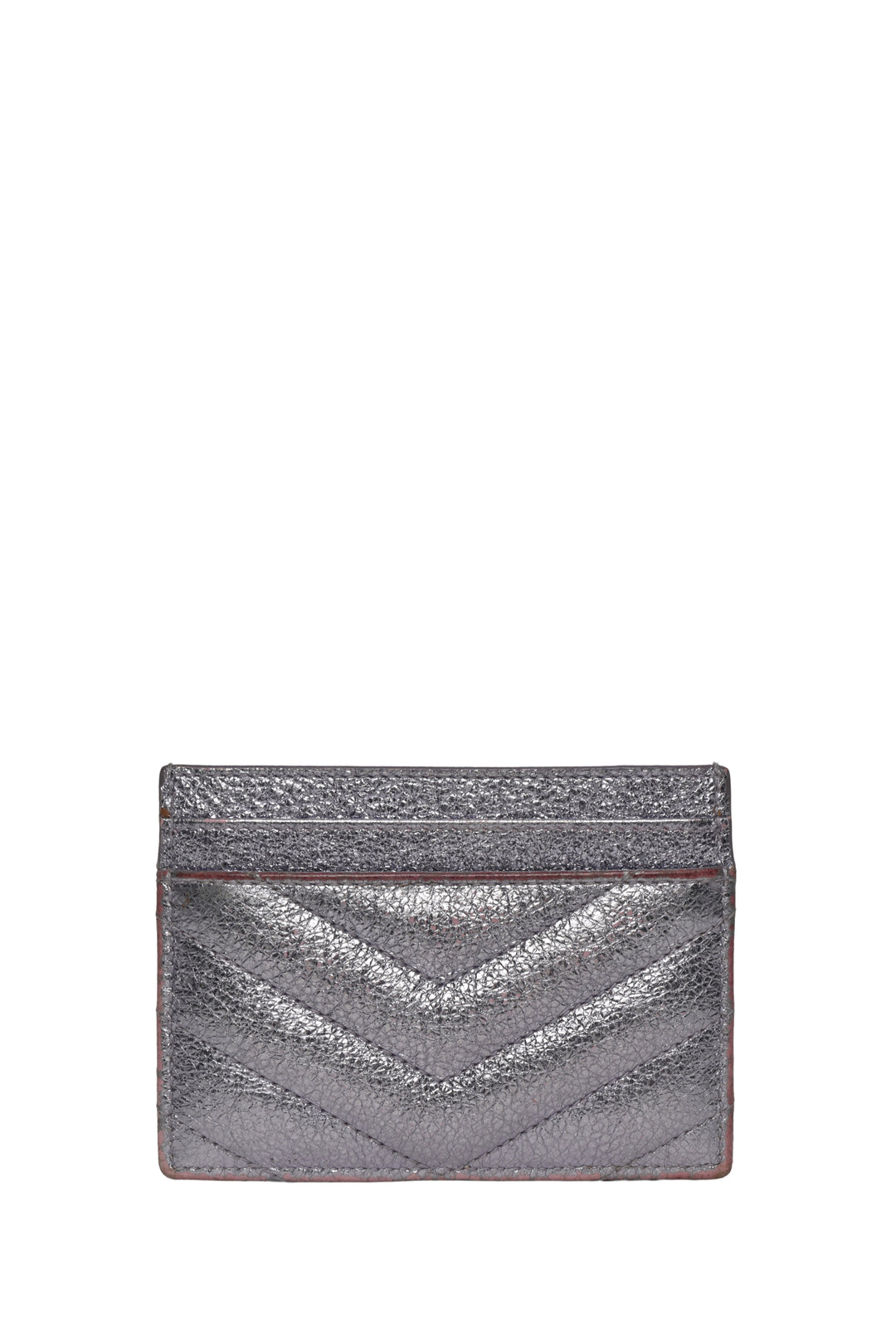 Saint Laurent 2016 Metallic Crackled Matelasse Chevron Monogram Card Holder