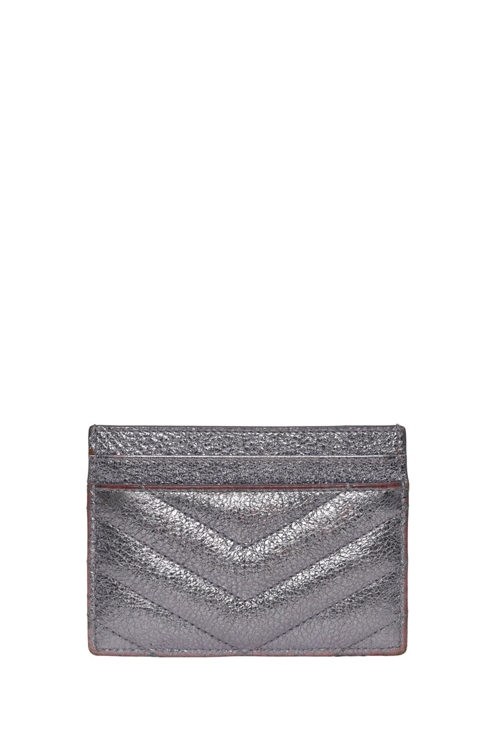 Saint Laurent 2016 Metallic Crackled Matelasse Chevron Monogram Card Holder