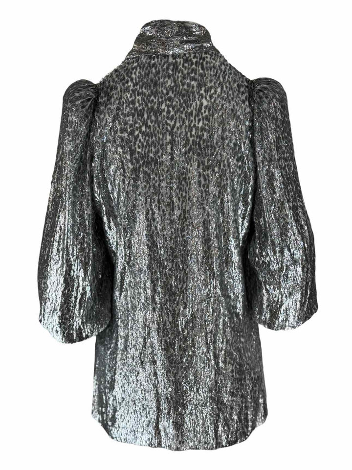 The Vampire's Wife Size 10 Mythical Tie-Neck Metallic Silver Blouse