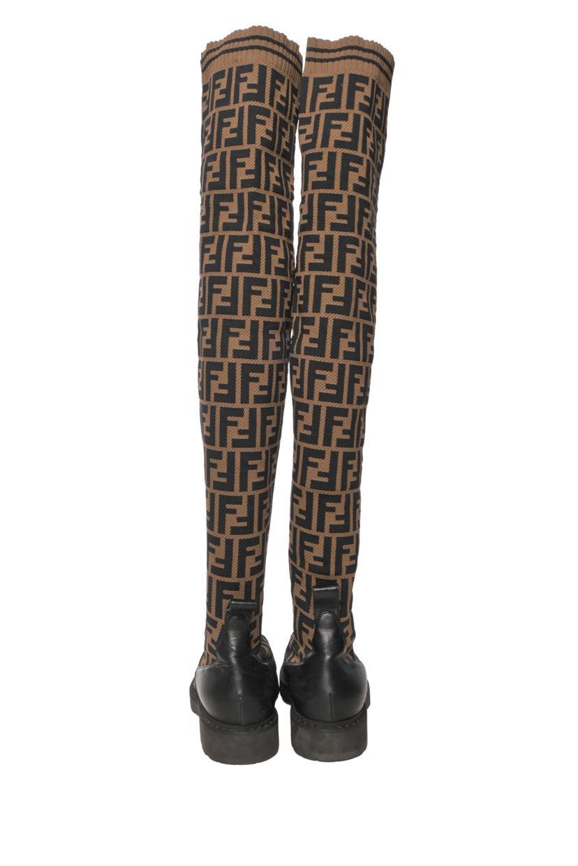 Fendi Size 37 Rockoko FF Zucca Over The Knee Boots