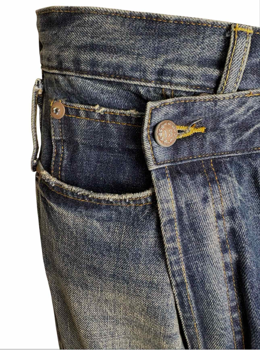 R13 Size 28 Distressed Crossover Jeans