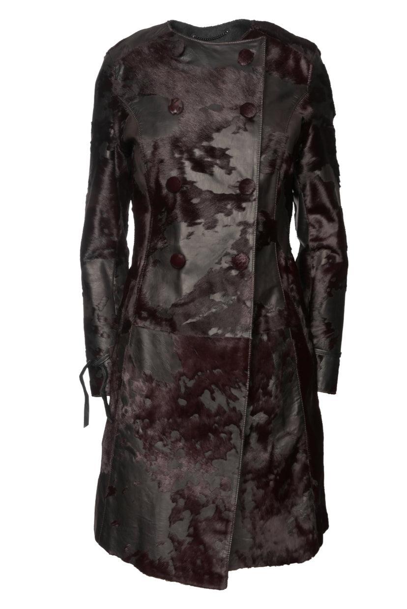 BOSS Size 8 Leather & Pony Hair Coat