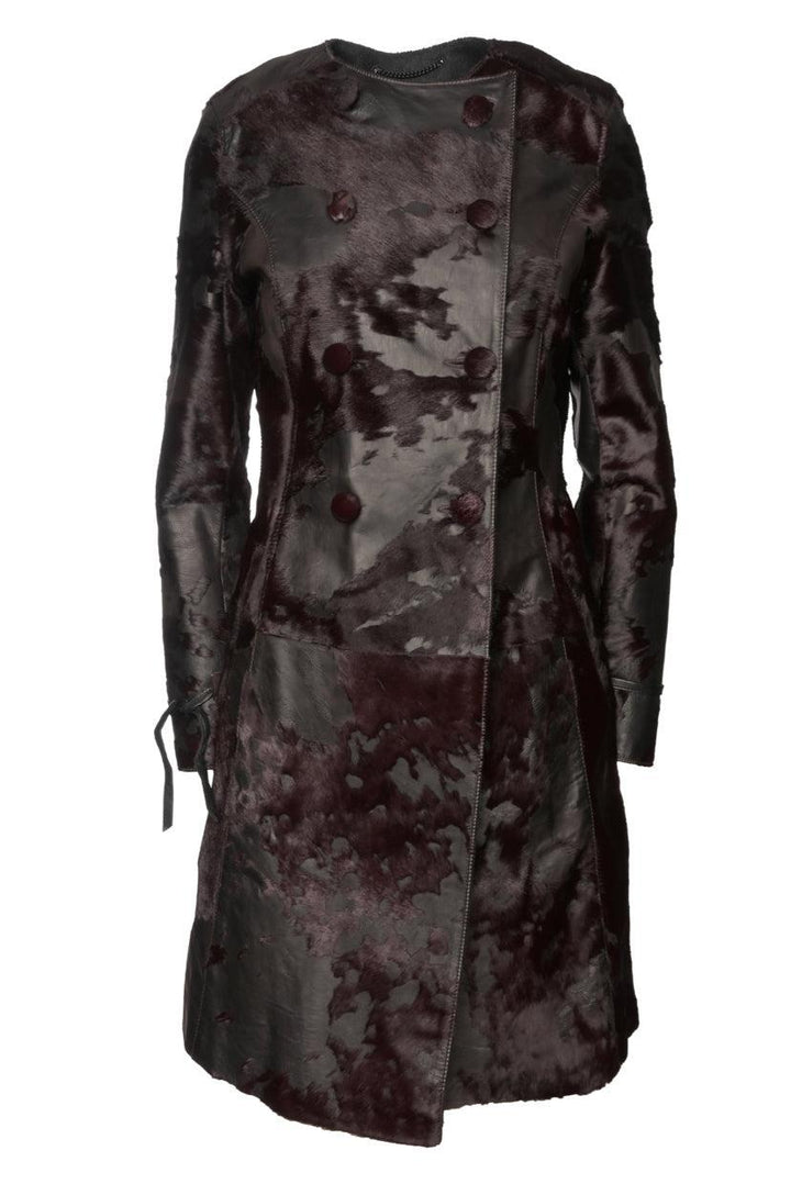 BOSS Size 8 Leather & Pony Hair Coat