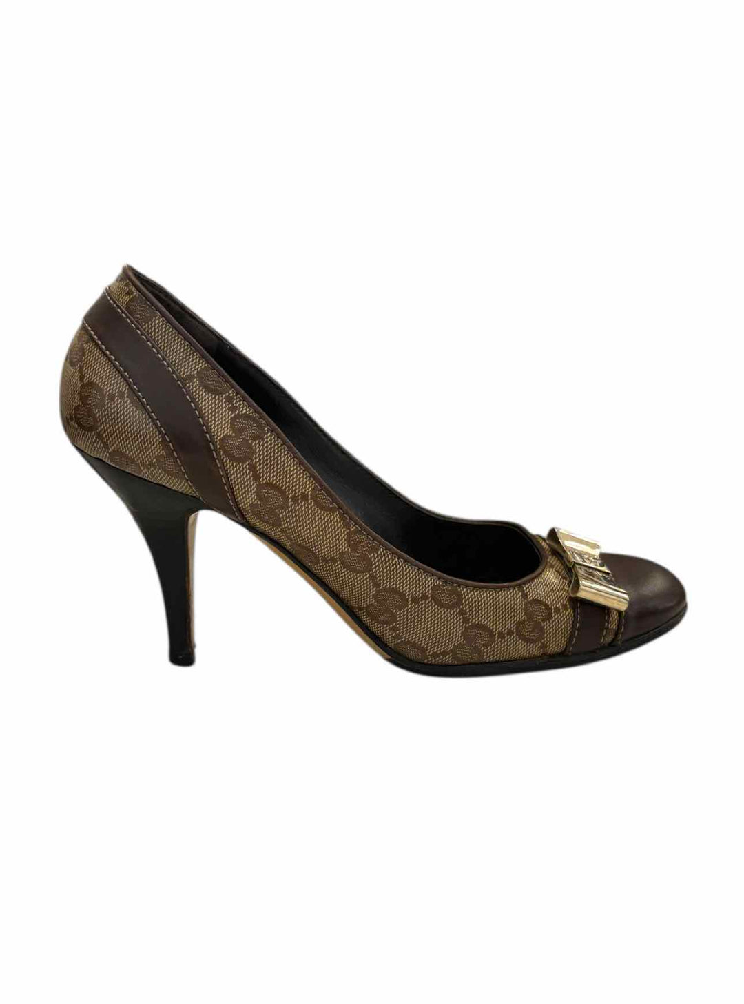 Gucci Size 6 GG Logo Coated Canvas & Leather Pumps