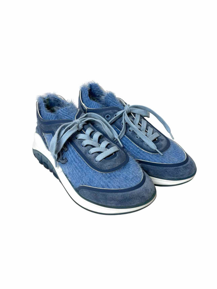 Chanel Size 37.5 Interlocking CC Logo  Fabric & Suede Sneaker