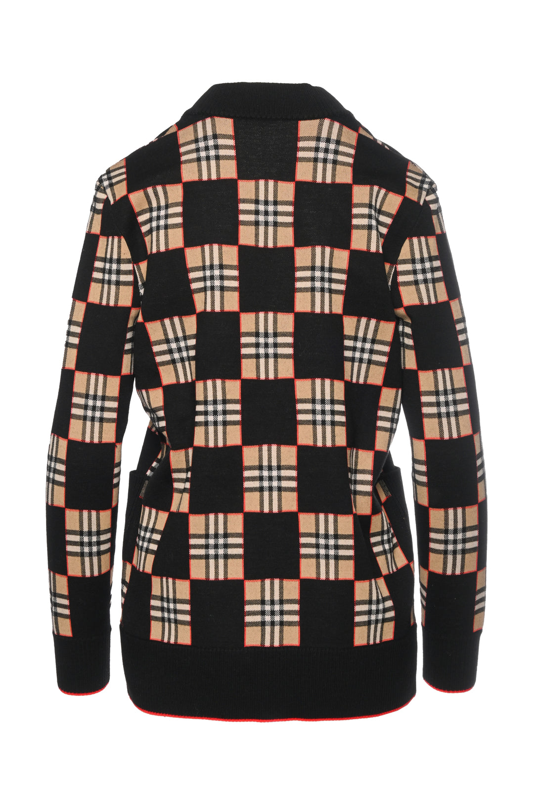 Burberry Size XXS Checked Intarsia Merino Wool-Blend Cardigan