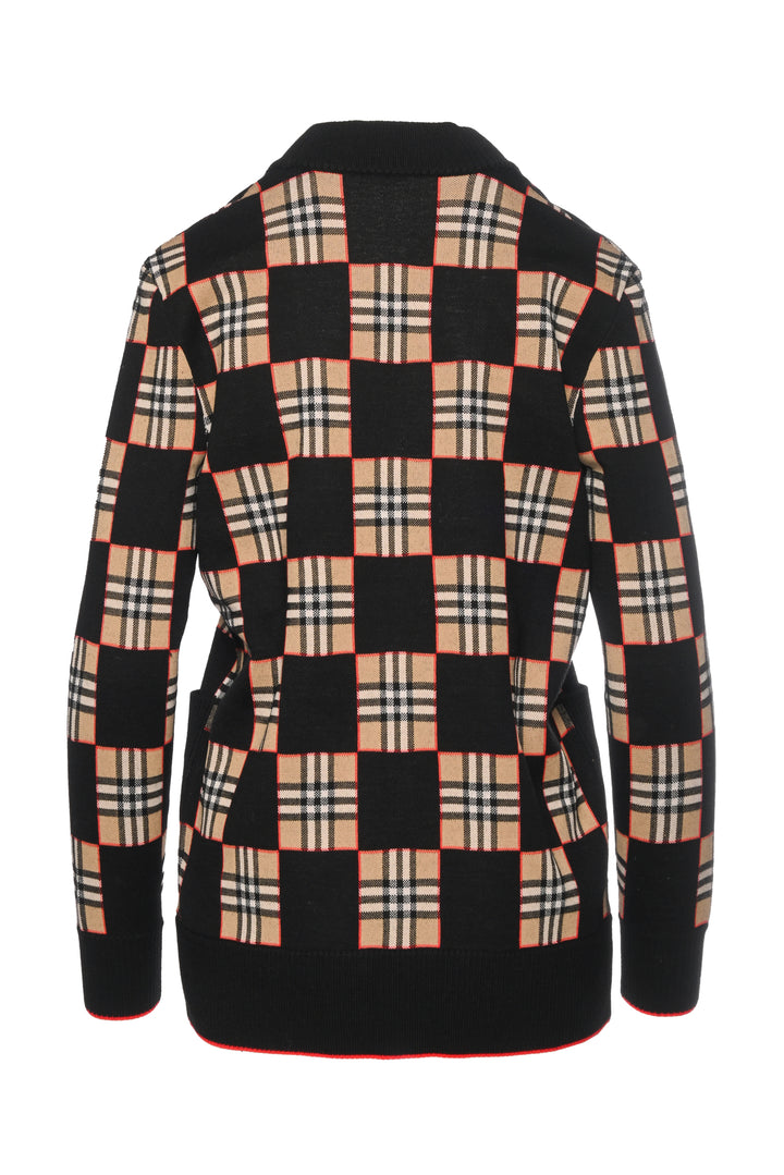 Burberry Size XXS Checked Intarsia Merino Wool-Blend Cardigan