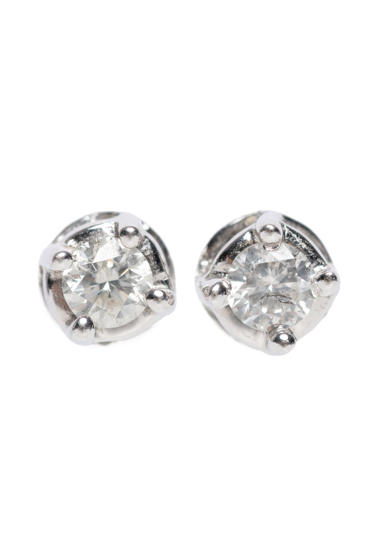 18K White Gold Diamond Solitaire Stud Earrings