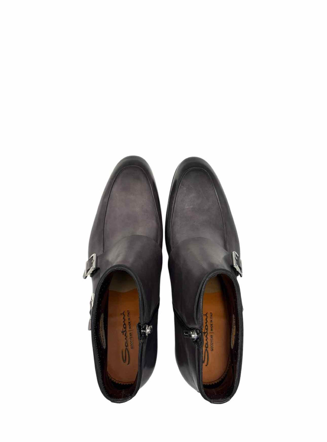 Santoni Size 10 Men's Burnished Leather Monk Strap Ankle Boots