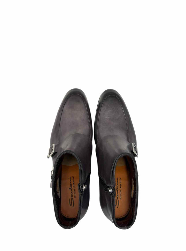 Santoni Size 10 Men's Burnished Leather Monk Strap Ankle Boots