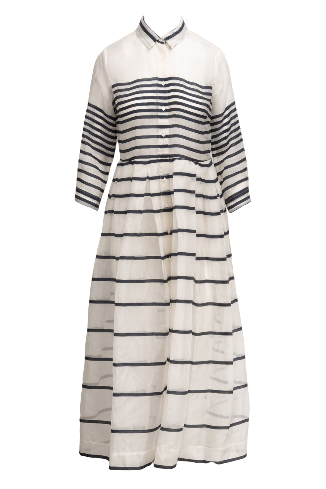 Sara Roka Size 44 Striped Button-Up Maxi Dress