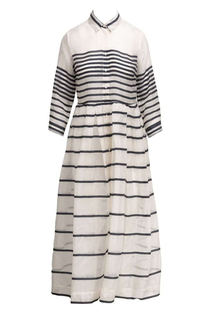 Sara Roka Size 44 Striped Button-Up Maxi Dress