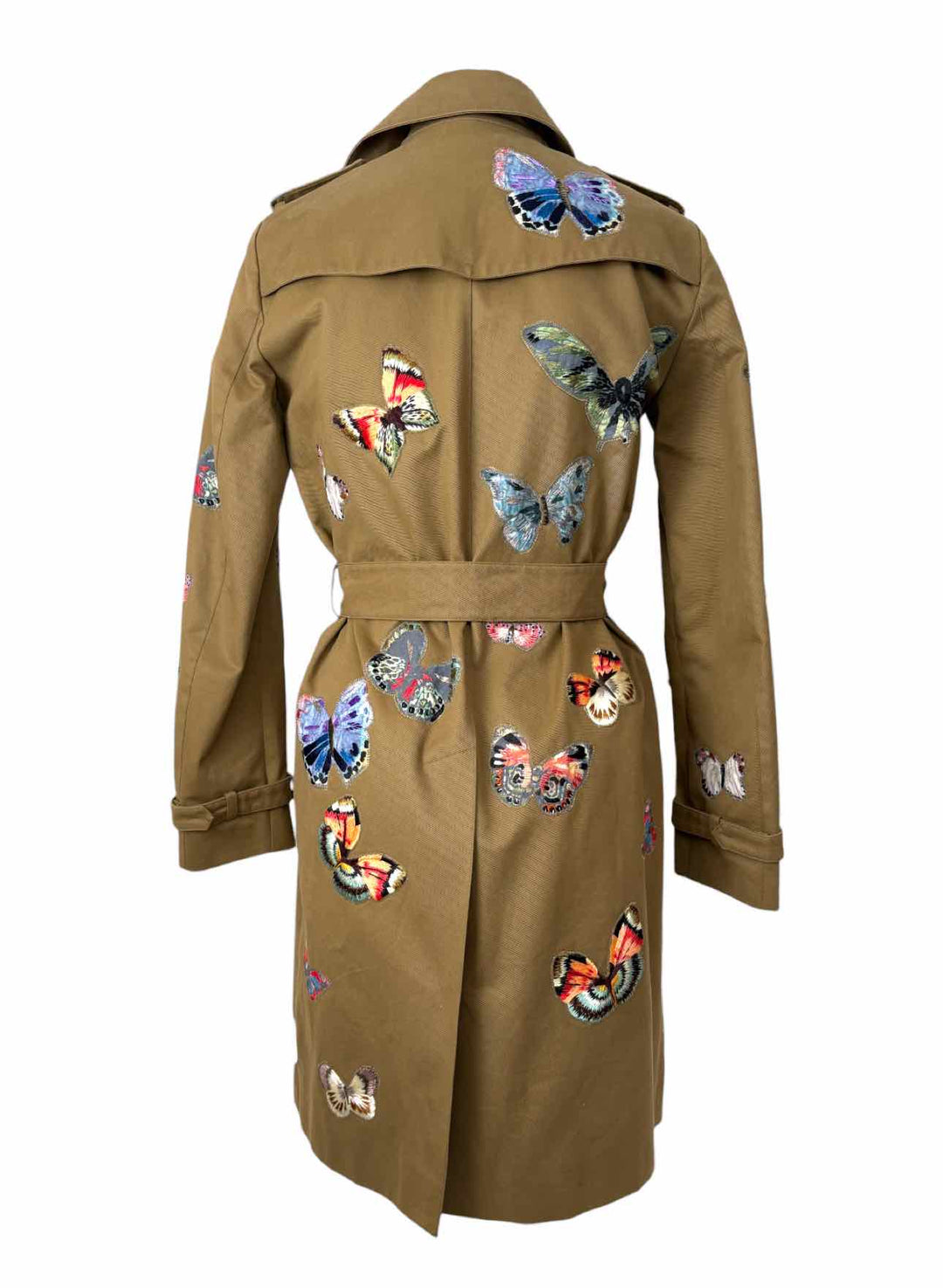 Valentino Size 6 Embroidered Butterflies Cotton Trench Coat