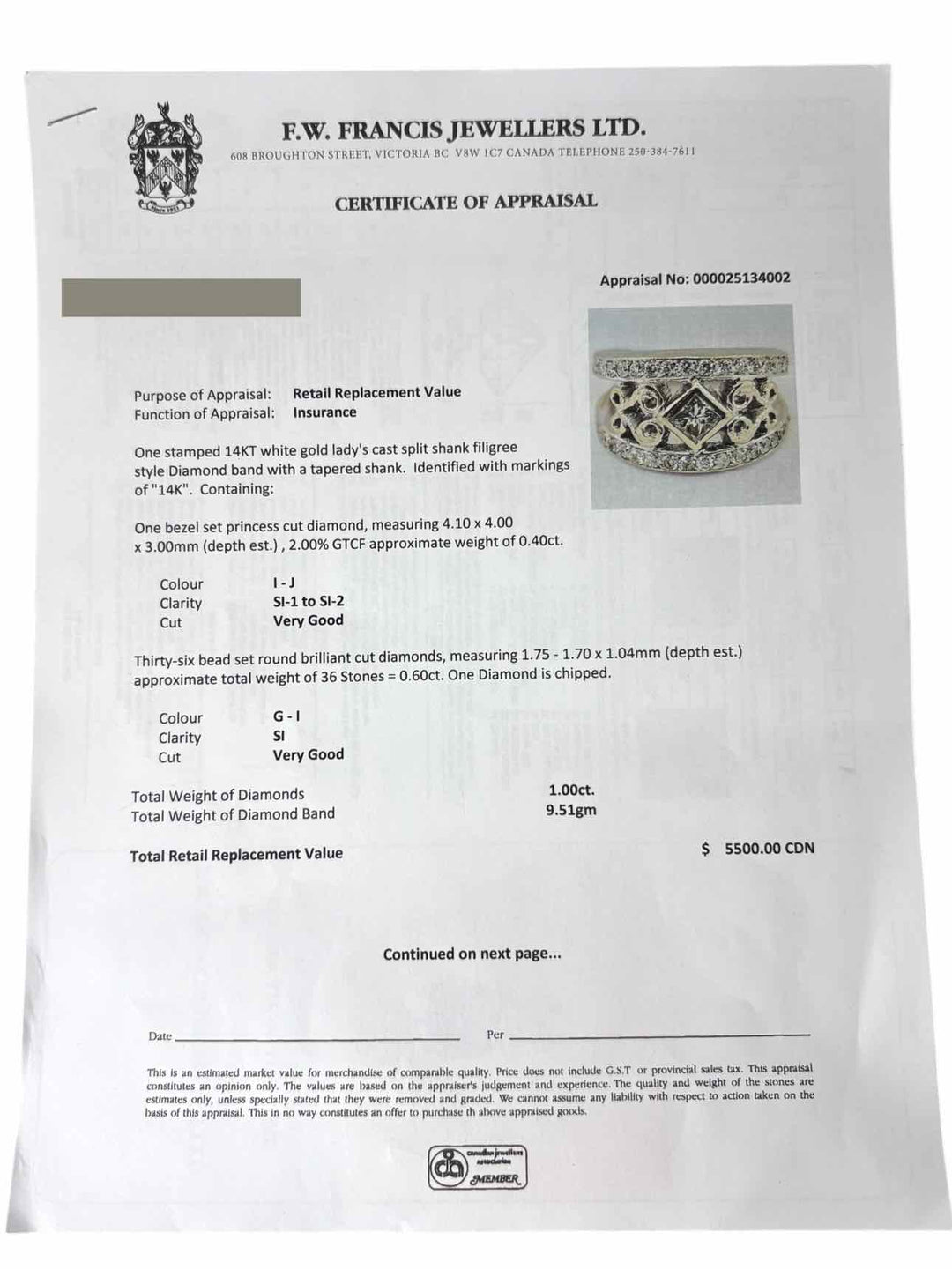 14K White Gold & Diamond Split Shank Filigree Diamond Ring