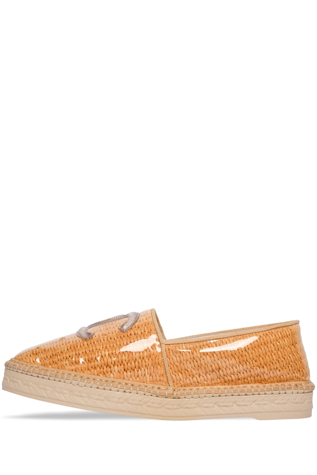 Chanel Size 38 Spring Summer 2019 Straw & PVC CC Logo Espadrille Flats