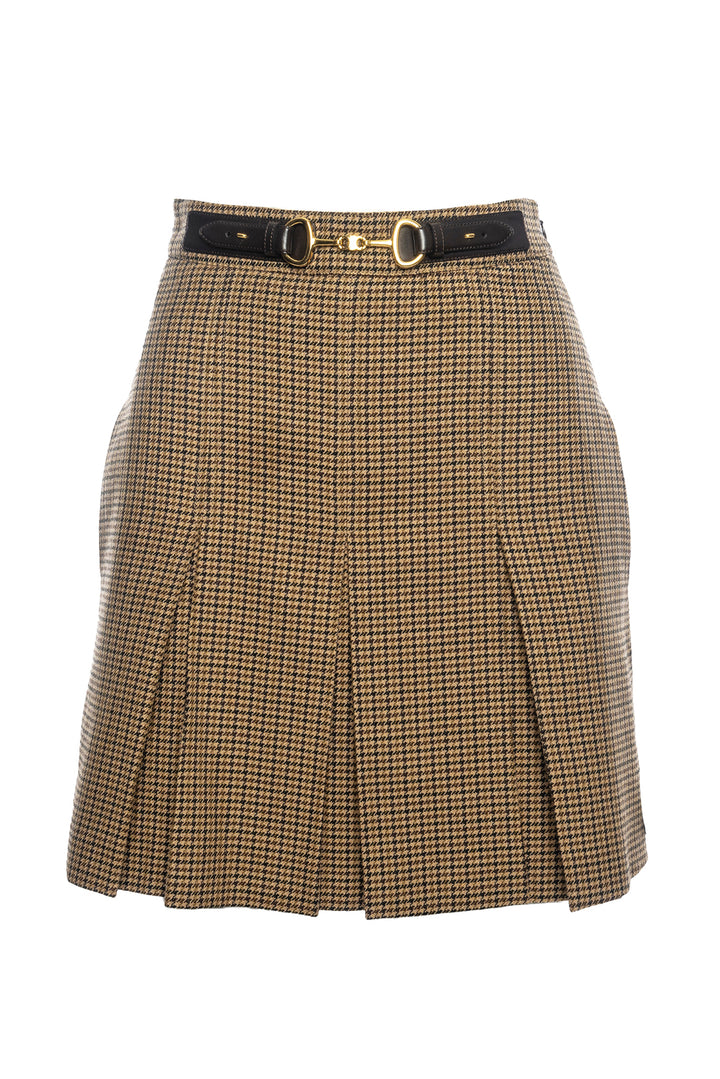 Celine Size 36 Houndstooth Wool Pleated Mini Skirt