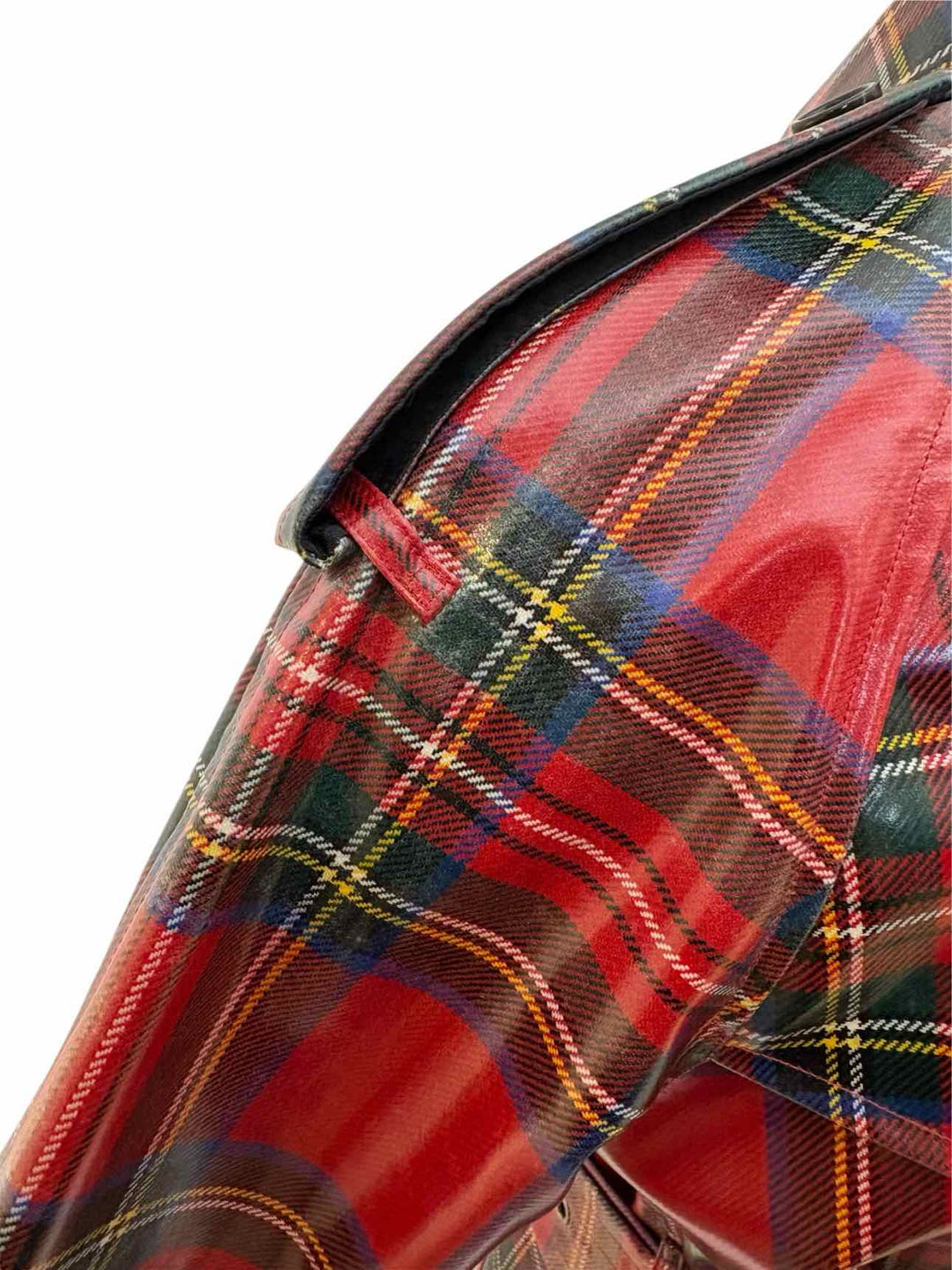 Burberry Size 2 Laminated Tartan Wool Trench Coat