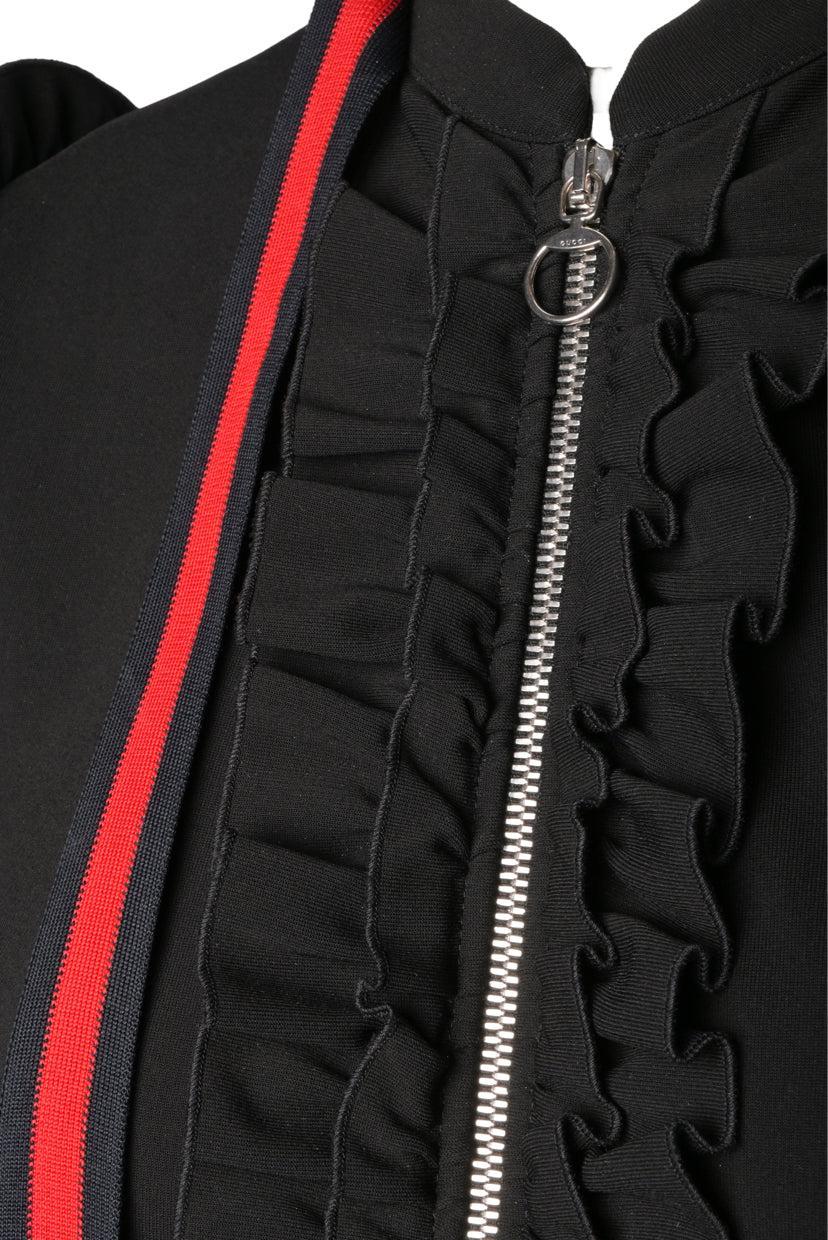 Gucci Size L 2019 Web Stripe Ruffle Detail Knee-Length Dress